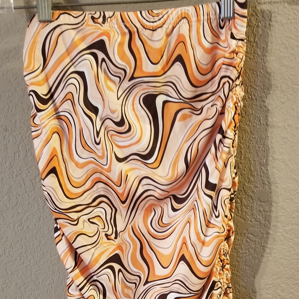 Shein Girls Skirt Ruching on Sides Peach/Brown/White Print Size 11-12Y